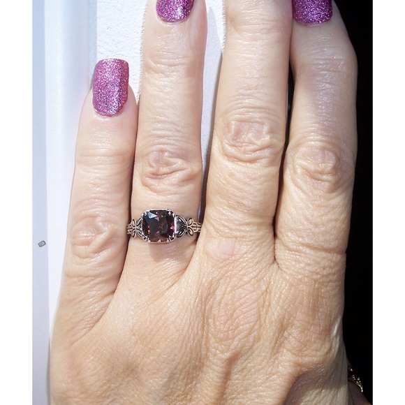 925 STERLING SILVER Chocolate Cubic Zirconia With Butterfly Sides Ring - Picture 3 of 16